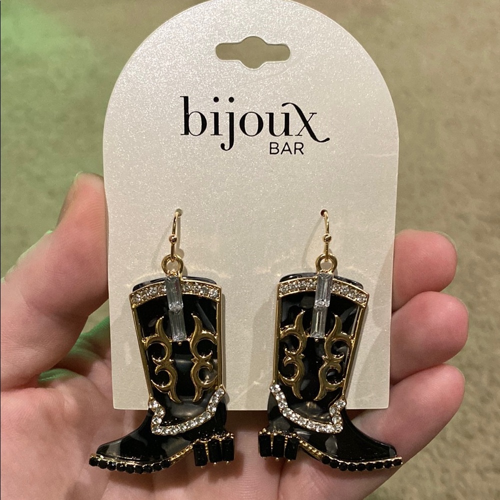 Black and Gold Boot Earrings